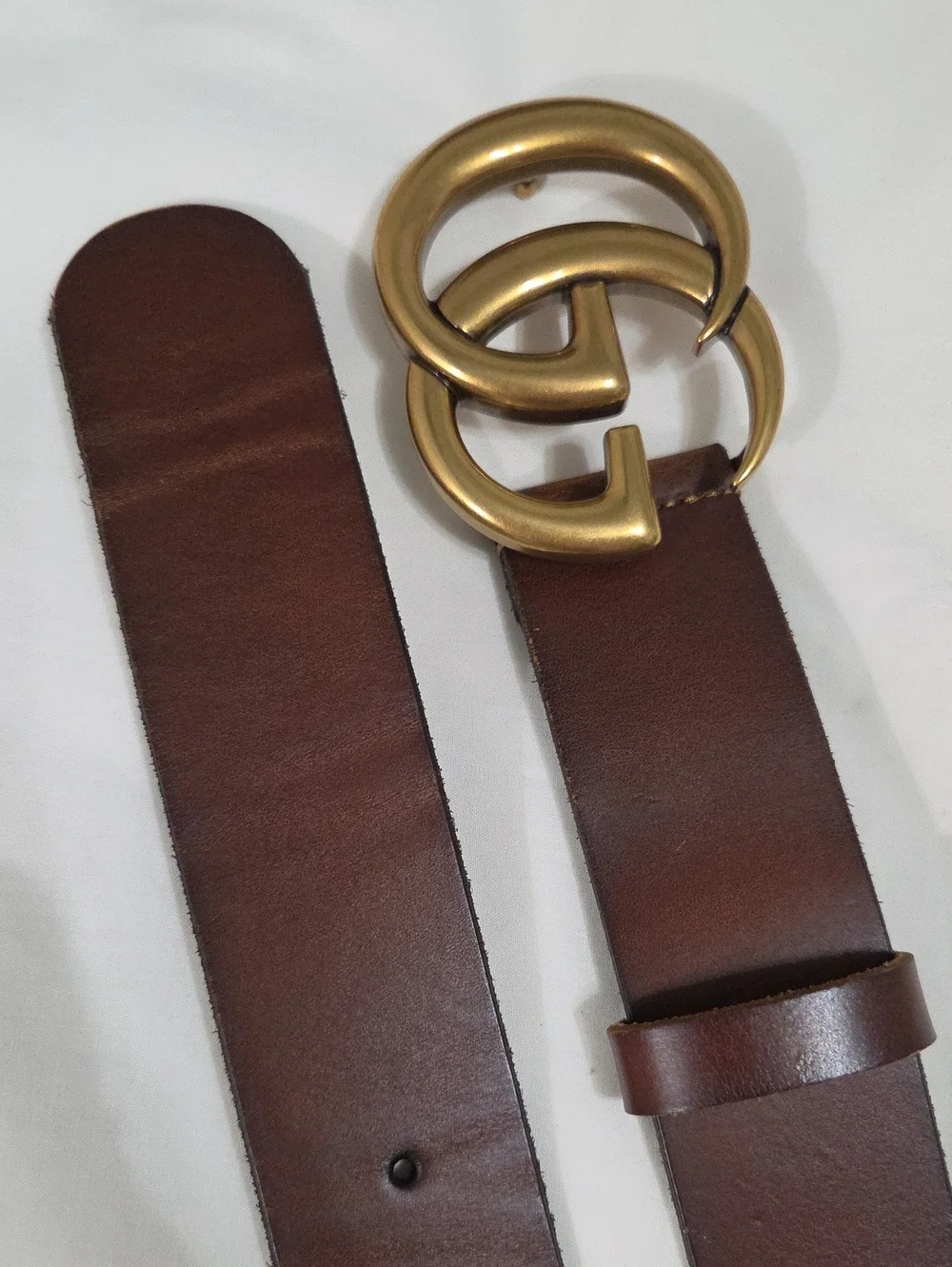 Gucci Brown Leather Belt with Gold Double G Buckle